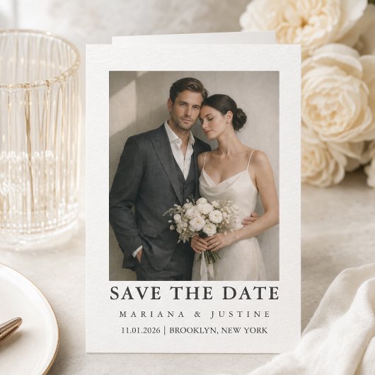 Editorial Minimalistische Winter Trouwfoto Save The Date