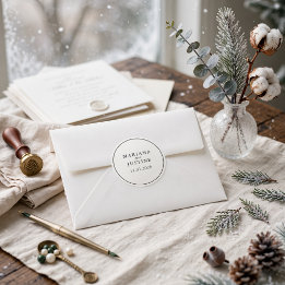 Editorial Minimalistische Winterhuwelijk Elegante Ronde Sticker