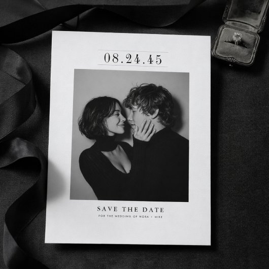 Editorial Serif Black & White Photo Save the Date