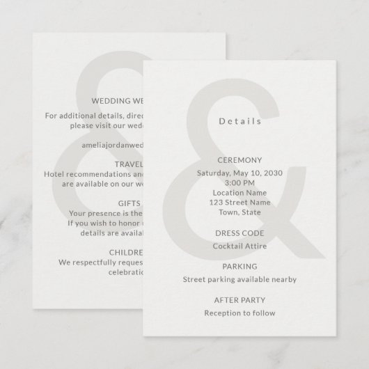Editorial Typography Wedding Details Card Informatiekaartje (Voorkant / Achterkant)