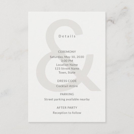 Editorial Typography Wedding Details Card Informatiekaartje (Voorkant)