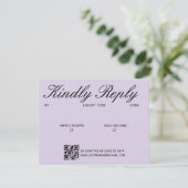 Editoriale Luxe Gedempte Paarse Chic Bruiloft RSVP Kaartje (Staand voorkant)