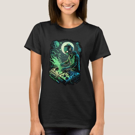 EDM Alien Rave Astronaut Alien DJ Alien DJing in S T-shirt (Voorkant)