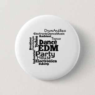 EDM Dance Party Word Cloud Ronde Button 5,7 Cm