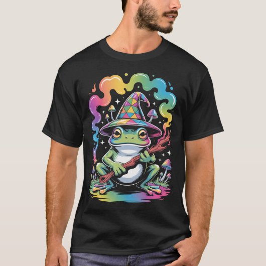 Edm Dj Psychedelic Party Rave Frog Wizard Mushroom T-shirt (Voorkant)