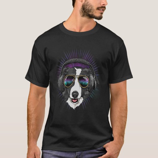 EDM House Music DJ Border Collie Music Arti T-shirt (Voorkant)