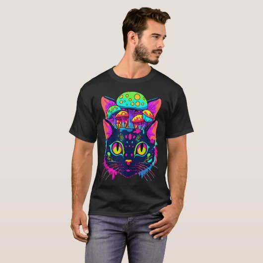 Edm Rave Trippy Cat Mushroom Psychedelic Festival T-shirt (Voorkant volledig)