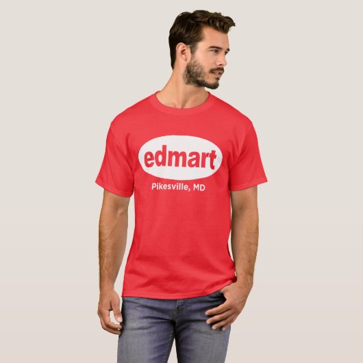 Edmart White op rood T-shirt (Voorkant volledig)