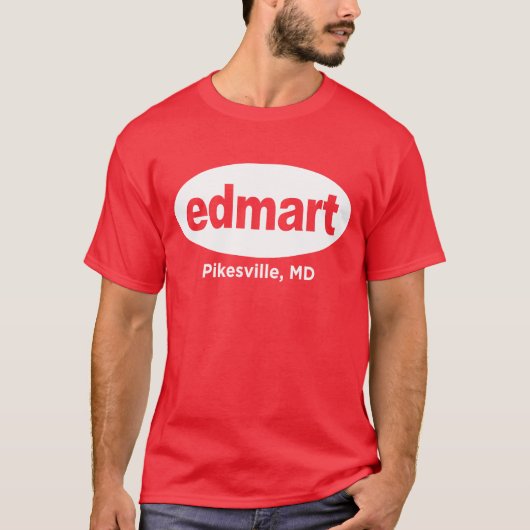 Edmart White op rood T-shirt (Voorkant)