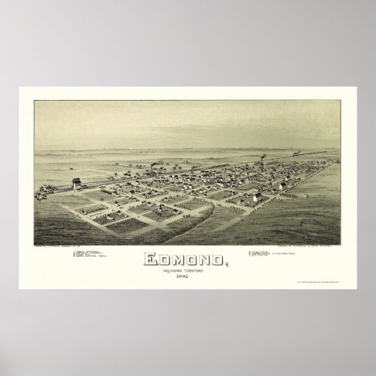 Edmond, OK Panorama Map - 1891 Poster (Voorkant)