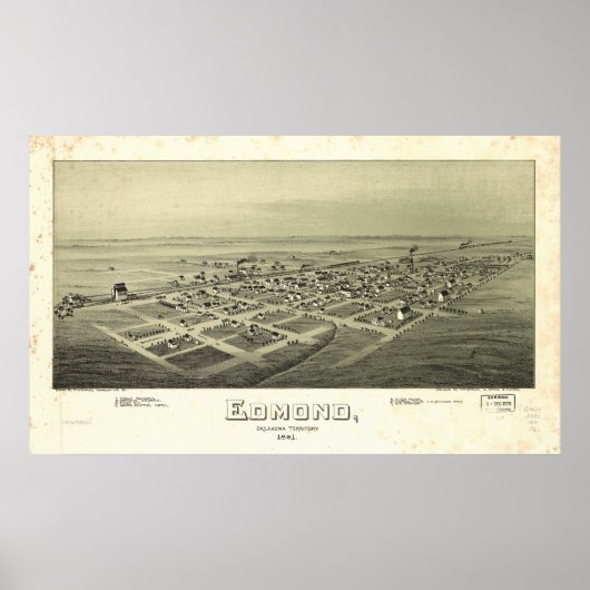 Edmond Oklahoma 1891 Antiek Panorama Poster (Voorkant)