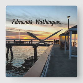 Edmonds Washington Pier op Sunset Vierkante Klok
