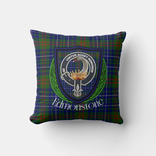 Edmonstone Schotse Clan Tartan & Crest Kussen (Voorkant)