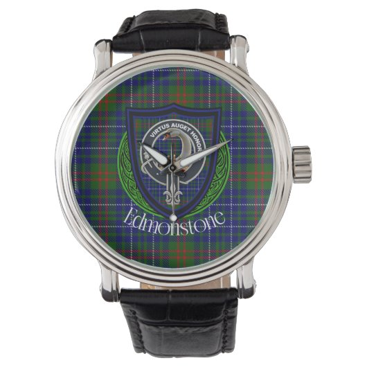 Edmonstone Schotse Clan Tartan & Wapen Horloge (Voorkant)