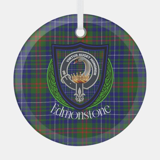 Edmonstone Scottish Clan Tartan & Crest Glas Ornament (Voorkant)