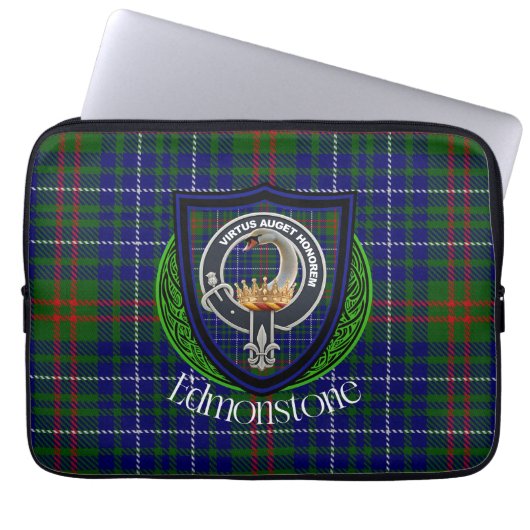 Edmonstone Scottish Clan Tartan & Crest Laptop Sleeve (Voorkant)