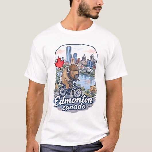 Edmonton Alberta Fietsen Schattige Bizon T-shirt (Voorkant)