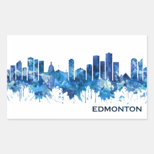 Edmonton Canada Skyline Blue Rechthoekige Sticker (Voorkant)