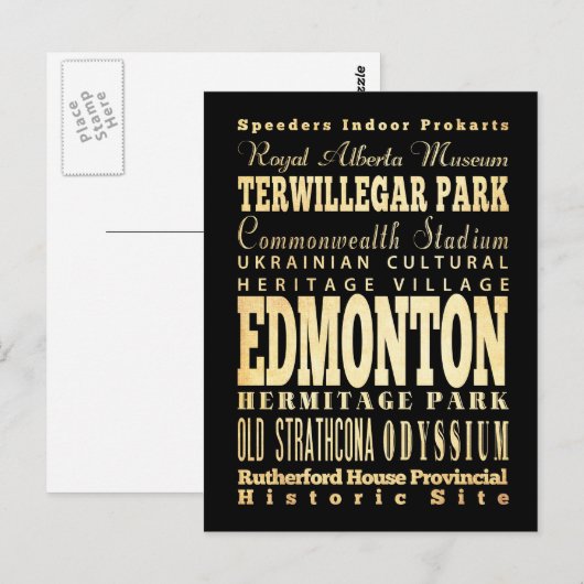 Edmonton City of Canada Typography Art Briefkaart (Voorkant / Achterkant)