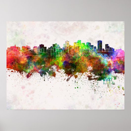 Edmonton skyline in watercolor background poster (Voorkant)