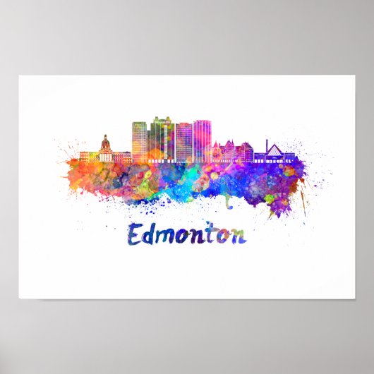 Edmonton V2 skyline in watercolor Poster (Voorkant)