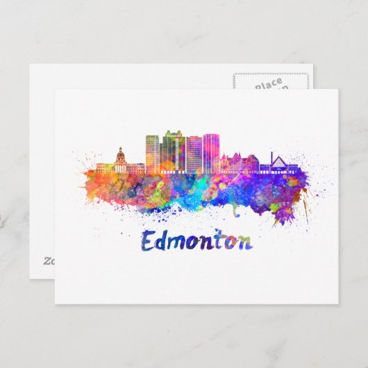 Edmonton V2 skyline in waterverf Briefkaart (Voorkant / Achterkant)