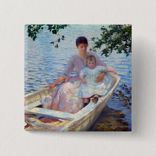Edmund Charles Tarbell Moeder en Kind in een Boat. Vierkante Button 5,1 Cm (Voorkant)