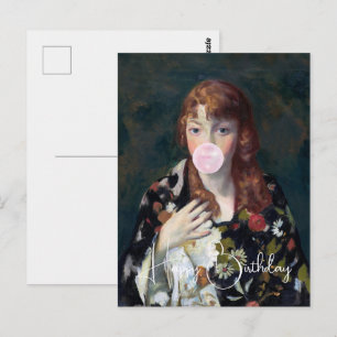 Edna blaast een Happy Birthday-bubblegum Briefkaart