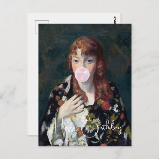 Edna blaast een Happy Birthday-bubblegum Briefkaart (Voorkant / Achterkant)