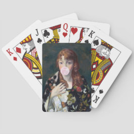 Edna blaast een roze kauwgom bubbel pokerkaarten