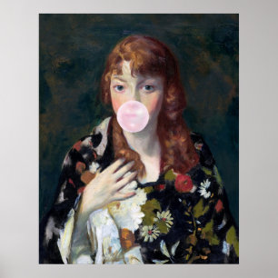 Edna blaast een roze kauwgom bubbel poster