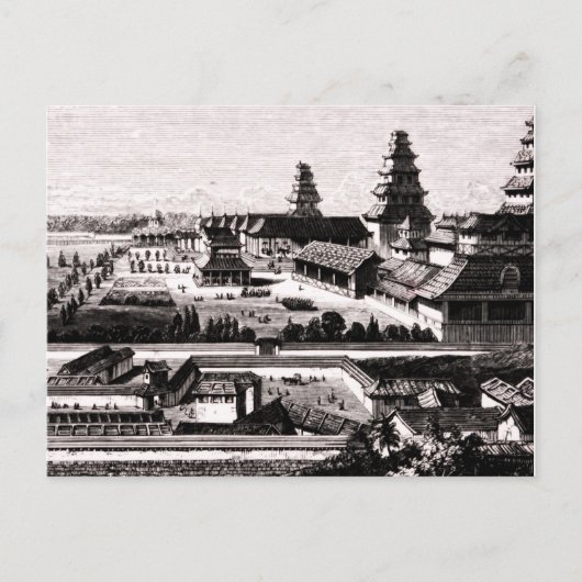 Edo Castle Tokyo Japan Engraving 1800s Briefkaart (Voorkant)