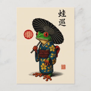 Edo Frog in Kimono met Parasol Feestdagenkaart