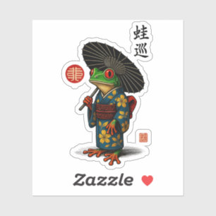 Edo Frog in Kimono met Parasol Sticker