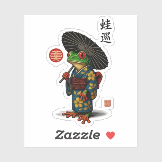 Edo Frog in Kimono met Parasol Sticker (Vel)