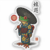 Edo Frog in Kimono met Parasol Sticker (Voorkant)