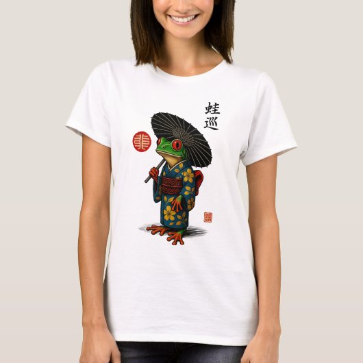 Edo Frog in Kimono met Parasol T-shirt (Voorkant)