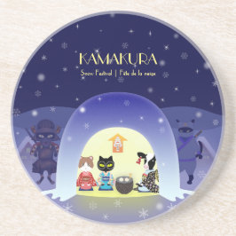 Edo-Neko's besneeuwde feestronde Zandsteen Onderzetter