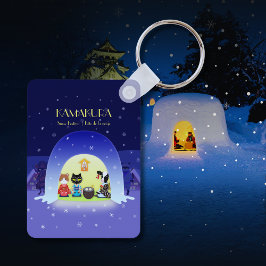 Edo-Neko's besneeuwde viering rechthoek Sleutelhanger