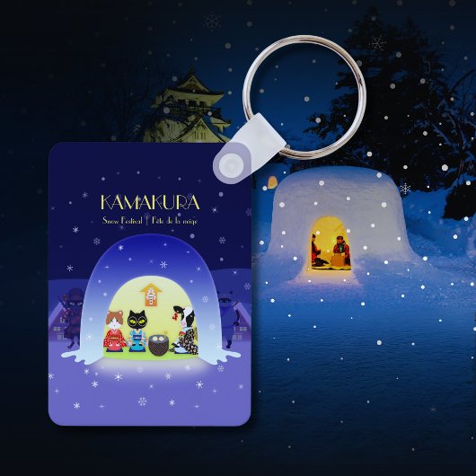 Edo-Neko's besneeuwde viering rechthoek Sleutelhanger