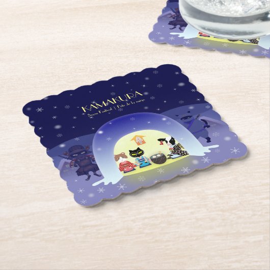 Edo-Neko's sneeuwviering Kartonnen Onderzetters (Gebogen)