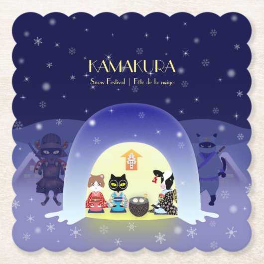 Edo-Neko's sneeuwviering Kartonnen Onderzetters (Voorkant)