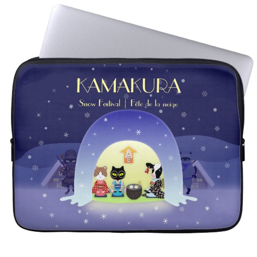 Edo-Neko's sneeuwviering Laptop Sleeve (Voorkant)