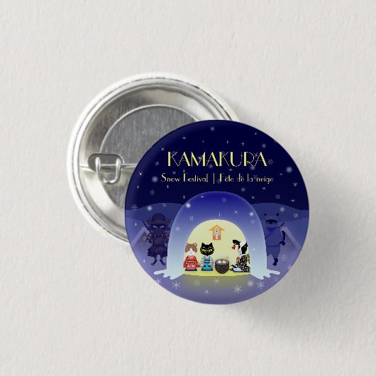 Edo-Neko's sneeuwviering Ronde Button 3,2 Cm (Voorkant /achterkant)