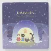 Edo-Neko's sneeuwviering Stenen Onderzetter (Voorkant)