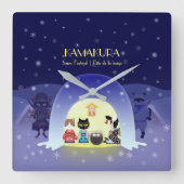 Edo-Neko's sneeuwviering Vierkante Klok (Voorkant)