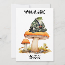 Edo tijdperk karakter kikker zitten op paddenstoel bedankkaart