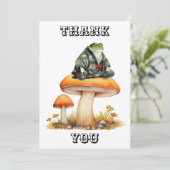 Edo tijdperk karakter kikker zitten op paddenstoel bedankkaart (Staand voorkant)