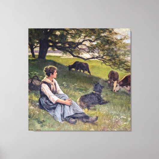 Edouard Debat-Ponsan The Cowherd Canvas Afdruk (Voorkant)