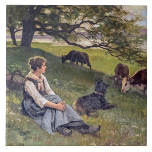 Edouard Debat-Ponsan The Cowherd Square Tegeltje (Voorkant)